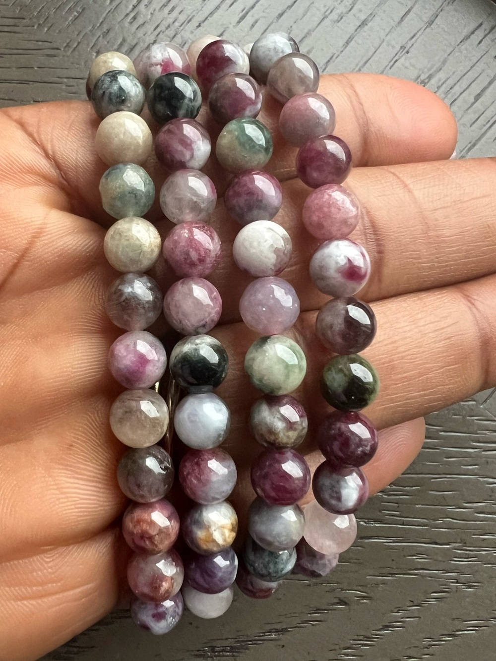 Watermelon/Plum tourmaline bracelet 7mm SIZE 6.5 ( ONE )